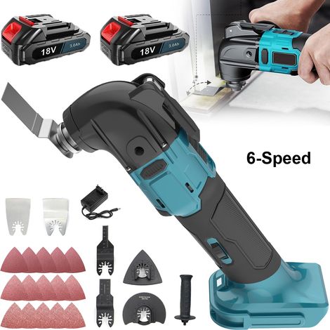 Multiutensili da giardino, utensili oscillanti senza fili Brushless a 6 velocità, sega raschiante, per tagliare, smerigliare, lucidare, 2 batterie 3.0A +caricabatterie, compatibili con batterie Makita