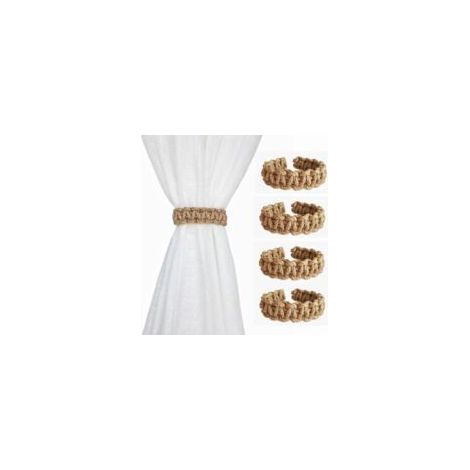 Set mit 4 rustikalen Raffhaltern aus Hanfseil – handgestrickte Raffhalter – dekorative geflochtene Raffhalter für Zuhause oder Büro – Crezuo