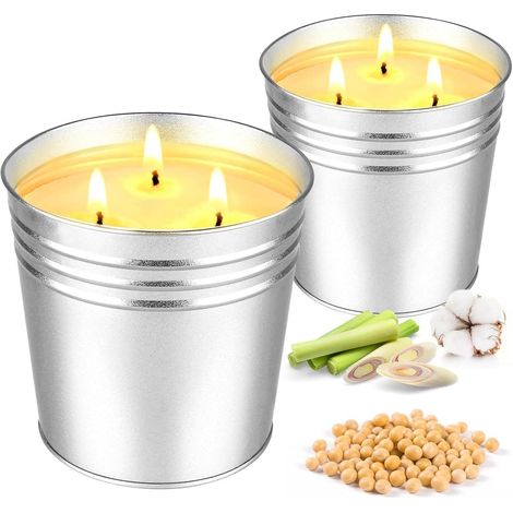 2er Set Große Citronella Kerzen für Outdoor mit 3 Docht, 15oz Sojawachs (1/5)