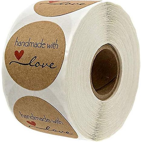 500pcs Rouleau D'autocollants En Papier Kraft, Papier Kraft Naturel Rond, Fait La Main, Autocollants D'amour Cuisson Sac Cadeau Mariage Thanksgiv (1/5)