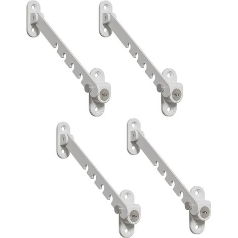 Lot de 4 entrebâilleurs de fenêtre de sécurité enfant 5 positions réglables pour fenêtres coulissantes et inclinables Blanc