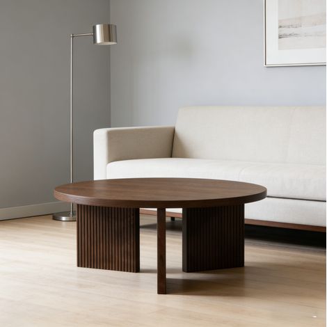 Table basse ronde 80x80x38,5 cm en MDF brun noyer, gain de place pour salon FloraGrace (1/5)