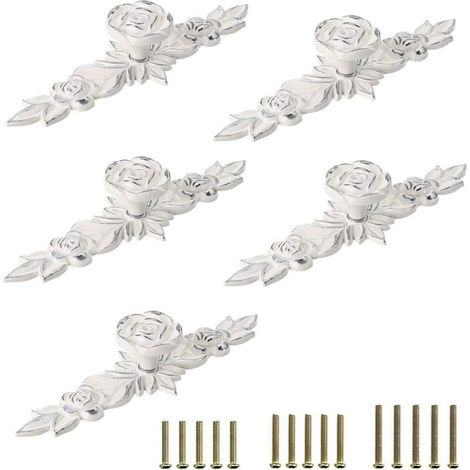 Poignées de meuble blanches à bordure argentée, style européen - pour coiffeuses, tables de chevet, etc. - Lot de 5, 14,5 x 4,4 cm (1/5)