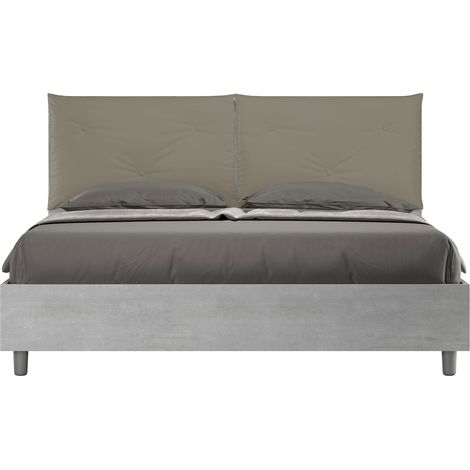 Letto Matrimoniale 160x200 cm con Rete e Contenitore Struttura Cemento con Cuscini in Similpelle Egos Appia Cappuccino (1/4)
