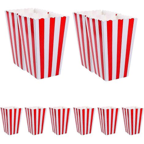 Boîtes à popcorn rayées, lot de 10 contenants en papier pour les collations, idéales pour les fêtes, les soirées cinéma et les anniversaires. (1/5)