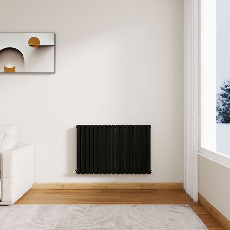 Stech Homes Modern Black Oval Column Designer Radiator Horizontal 600 x 1180 mm Double Panel Central Heating Radiators