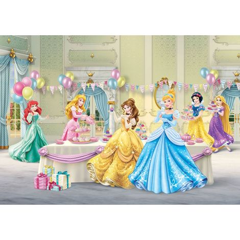 papier peint panoramique Princesses jaune, bleu et rose  - Disney (1/5)
