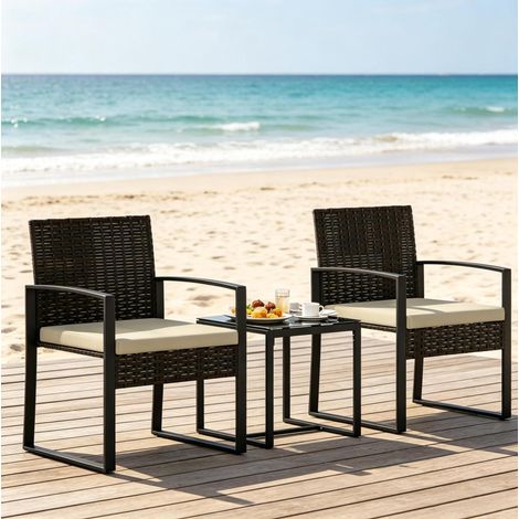 Ensemble bistrot extérieur 55x58x76 cm en rotin PE noir, facile à monter pour balcon FloraGrace (1/5)