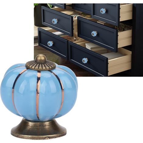 Boutons et poignées en céramique de style européen en forme de gourde pour armoires, tiroirs et meubles (bleu) (1/5)