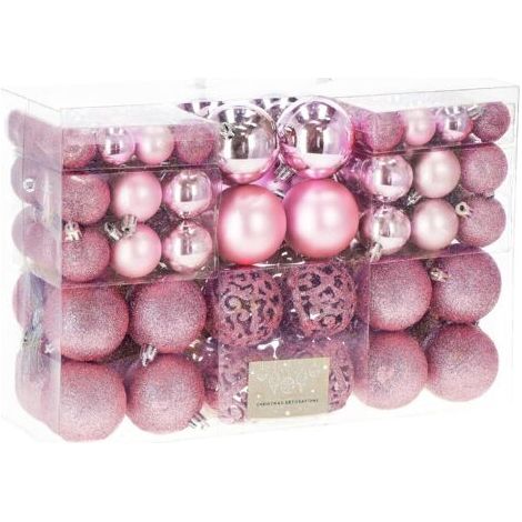 Lot de 100 boules de Noël en plastique robuste pour décoration d'intérieur et d'extérieur - Rose (1/5)