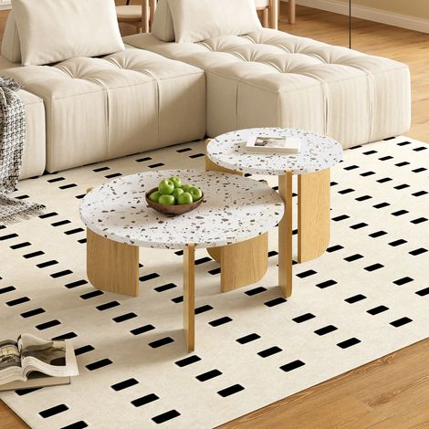 Table basse gigogne lot de 2 en MDF naturel, tables carrées 70 cm (1/5)