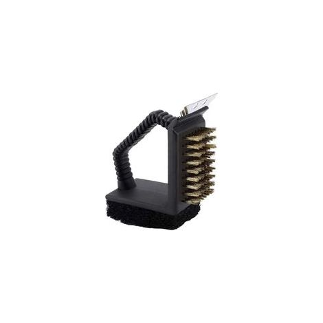Brosse à Barbecue 3 en 1 avec Poils en Acier, grattoir et éponge Abrasive, Nettoyage Barbecue avec poignée Ergonomique, Accessoire de Nettoyage pour Barbecue à gaz et Charbon
