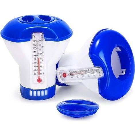 Diffuseur Flottant Piscine, 2 Pack Diffuseur de Chlore Flottant avec thermométre de débit Ajustables & Bouchon de Verrouillage pour Tous Les & Piscines, Spas, Aquariums & Lesétangs du Poisson (1/5)