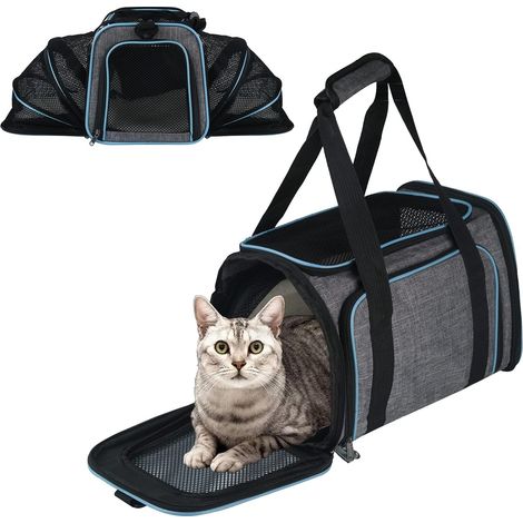 Sac de Transport Chat Chien Extensible Respirant,pour Animal de Compagnie avec Matelas Amovible, Cage de Transport pour Camping Randonnées Voyage (1/4)