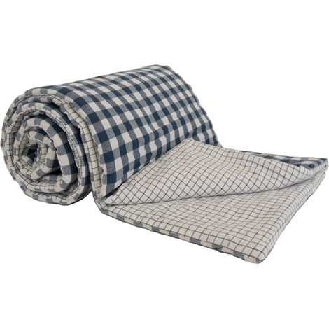 Édredon motif vichy en coton Bleu 80x200 cm (1/2)