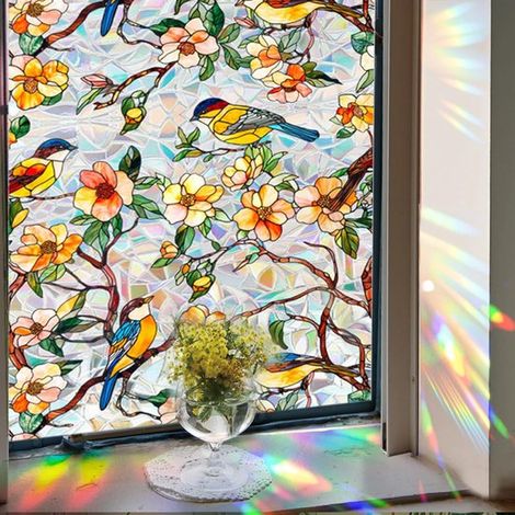 Fensterfolie mit Blumenmuster – Dekorative Glasfolie – Sichtschutz – Elektrostatische Haftung – 43 x 100 cm – Farbig (1/5)