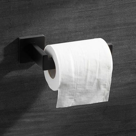 Porte-papier toilette noir, porte-rouleau en acier inoxydable pour salle de bain et cuisine (carré) (1/5)