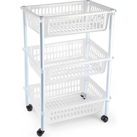 Tradineur PLFT Chariot à légumes en plastique avec 3 niveaux et roues, paniers empilables pour fruits, légumes (transparent, 61,5 x 40 x 30 cm) (1/3)