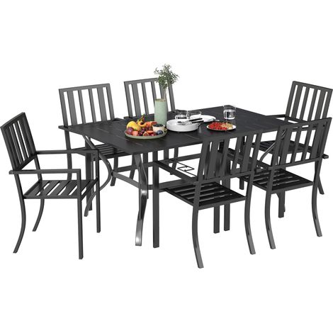 Outsunny 7 Pieces Patio Dining Set with Umbrella Hole, for Poolside, Garden (1/5)