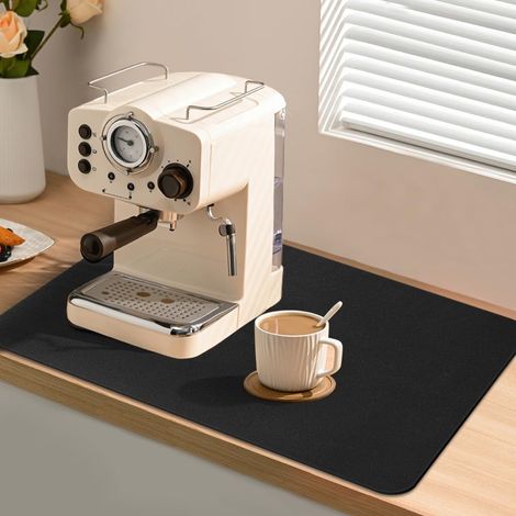 Tapis égouttoir, 60 × 40 cm. Tapis absorbant pour la cuisine et les machines à café. Tapis antidérapant pour assiettes, bar, cafetière. Gris foncé.