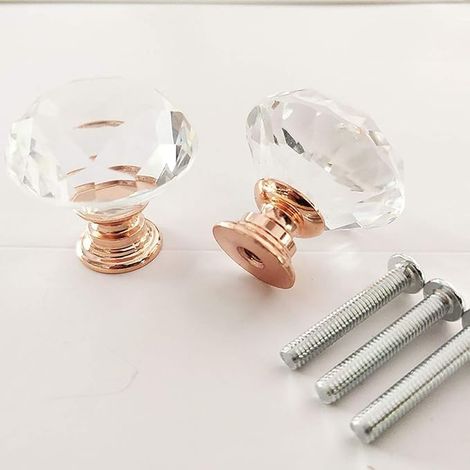 10 boutons de meubles en verre cristal léger - diamètre 30mm - finition or rose - facile à installer avec tiroirs et armoires (1/5)