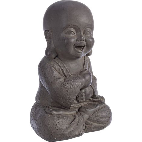 Statua Decorativa in Poli Resina Antracite "Buddha" per Veranda e Giardino per uso esterno. -Buddha felice (1/2)