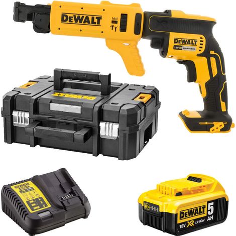 DeWALT DCF620P1K Cordless 18V Collated Drywall Screwdriver With Attachment With 1 x 5Ah Battery, Charger And Carry Case
