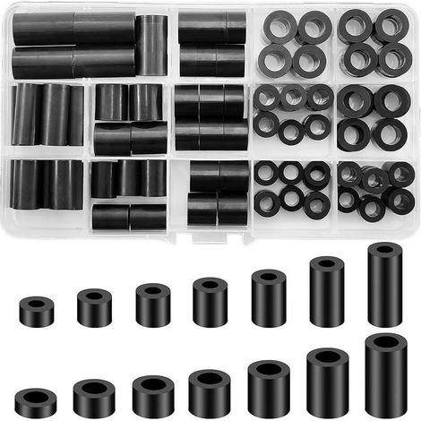 90 Pièces Rondelles d'Espacement Rondes, Entretoise Isolante pour vis M6 M8, Non Filetées Entretoise Rondelles de Support de Colonne, Rondelle Plastique avec Boîte de Rangement (Noir) (1/5)