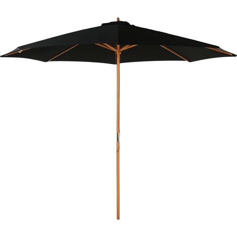 Sombrilla de jardín, techo ventilado, poste de madera, negra (1/5)