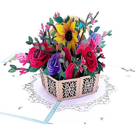carte Pop-up De Panier De Roses, Carte De Voeux De Fleurs Faites La Main, Carte D'anniversaire 3d Pour La Fte Des Mres, Anniversaire, Tu Me Manqu (1/5)