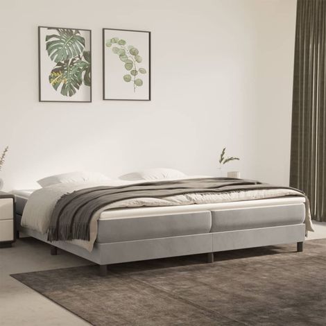 Lit à sommier tapissier et matelas - Cadre De Lit Moderne: King Size - Lit Double - Gris clair 200x200cm Velours Chic-252298 (1/5)