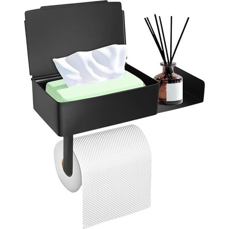 Porte Papier Toilette, Porte Rouleau Papier Toilette e avec Boîte à Mouchoirs Support Papier sans Percage Rouleau Auto-adhésif pour Salle de Bain (1/5)