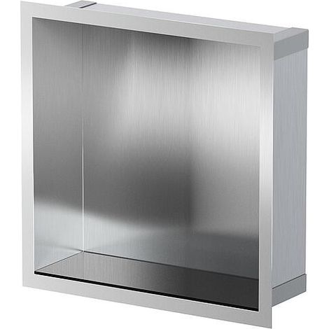 Niche murale pour douche avec cadre de montage et manchette d’étanchéité 324x324x100mm inox brossé (1/5)