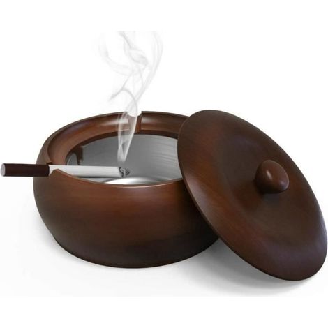 Cendrier En Bois Avec Couvercle Cendrier D\'extérieur Avec Doublure Amovible En Acier Inoxydable Pour Le Jardin, La Terrasse - Noir (1/4)