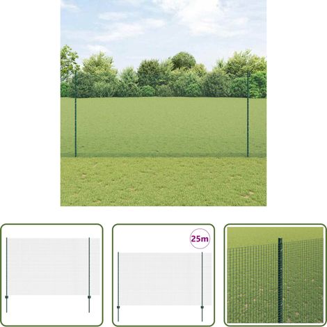 Gartenzäunen - Zaun mit Pfosten Grün 1.6 x 25 m Stahl und PVC (1/5)