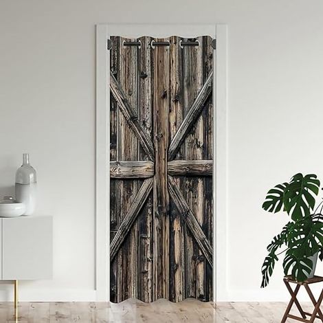 Planche de Bois Rideau de Porte Bois Coloré Rideau Occultant Isolant Thermique Ancienne Porte de Garage Parure Rideaux occultants à œillets Ferme Style Rideaux de Chambre 86x203 cm - 86 x 203 cm (LxH) (1/5)