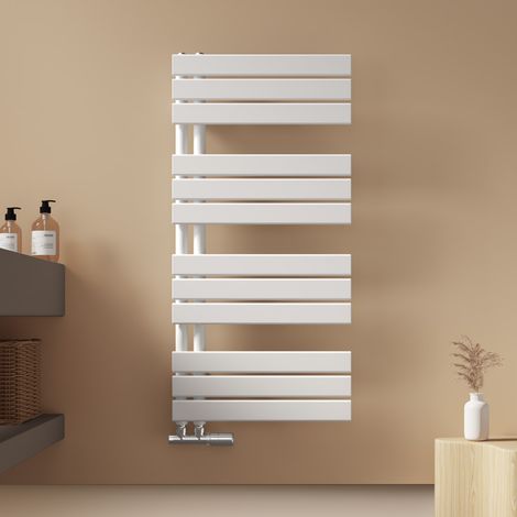 EMKE Badheizkörper Flach 1041x500 mm Weiß, Handtuchwärmer für Badezimmer Handtuchtrockner, Panel Handtuchhalter Seitenanschluss für Wasser 529W