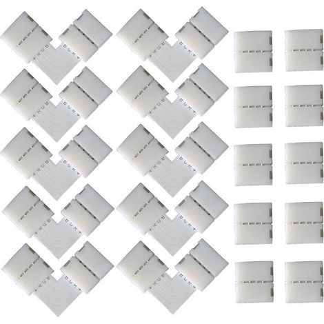 10 PCS L-Shaped Quick Connect 4 Pin Angle Connector, 10 PCS 4 Pin LED Strip Connector, for 10mm Wide SMD 5050 RGB LED Strips (White) (1/5)