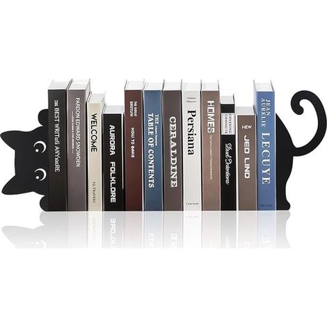 Serre-livres - Métal - Forme chaton - 90 x 30 x 140 mm - Serre-livres décoratifs en métal - Jolis objets de décoration pour le bureau - Idée cadeau - Convient pour le bureau et la maison - Noir (1/5)