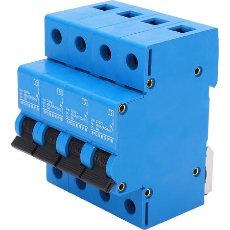 Parafoudre 40kA 230V 4P Disjoncteur Protection Surtension Maison, Parafoudre Modulaire Inflammable Bleu, Protection Foudre 40KA 230VAC (1/5)