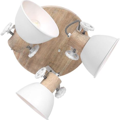 Plafonnier industriel Gearwood 3 lumières blanc avec bois - 3063W (1/5)