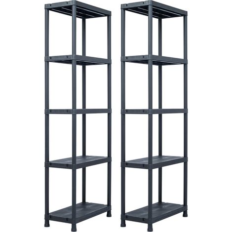 Ripiani portaoggetti da 2 pezzi capacità 125 kg 60 x 30 x 180 cm plastica nera 020000666