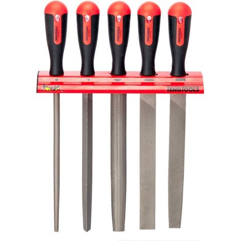 Teng Tools Juego de 5 limas 250 mm con soporte mural