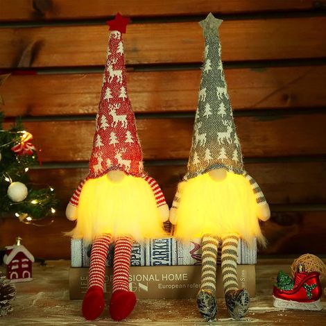 Gnome De Noel Lumineux, Elfe De Noel Grinch, Lutin De Noel Decoration Gnome, Lot Figurine Gnome Nol, Decoration Noel Interieur Table Figurine Noel Lum
