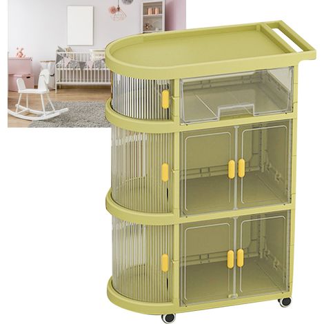 Chariot à couches pliable à 4 niveaux, organisateur roulant, meuble de rangement pour articles de puériculture, vert (1/5)