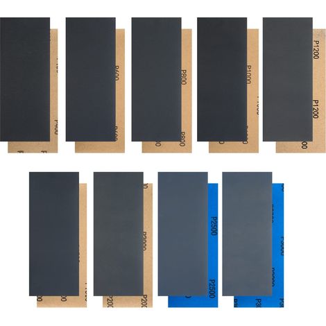 36 Pièces Papier de Verre à l'Eau, Abrasif Sec et Imperméable pour Bois et Voiture - Ponçage du Vernis - 400/600/800/1000/1200/1500/2000/2500/3000 Grain Fin (1/5)