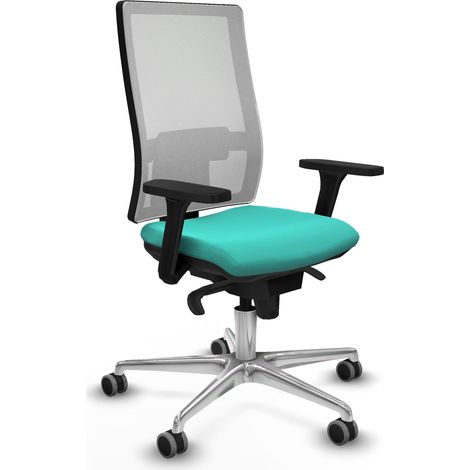 Horna sincro malla blanca similpiel turquesa brazos 3D base aluminio ruedas 65mm engomadas (1/5)