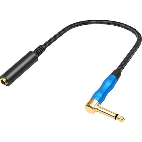 Cavo audio stereo TRS maschio-femmina ad angolo retto da 6,35 mm per chitarra, prolunga per amplificatore, cuffie, 0,3 m