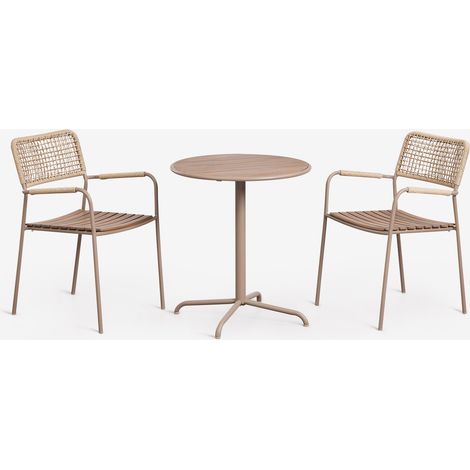 Set da tavolo da giardino rotondo Ø65 cm e 2 sedie da giardino impilabili in acciaio e legno di acacia Tilda SKLUM (1/5)