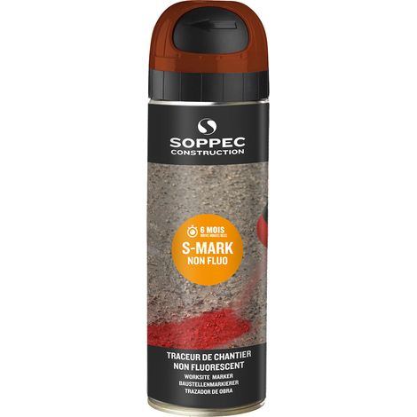 Soppec – Bombe de peinture traceur S-Mark 141909 – 500 ml – Couleur marron non fluo – Marquage durable jusqu'à 6 mois - 141909o